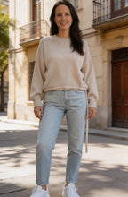 Beige Melange Ribbed Knit Jumper