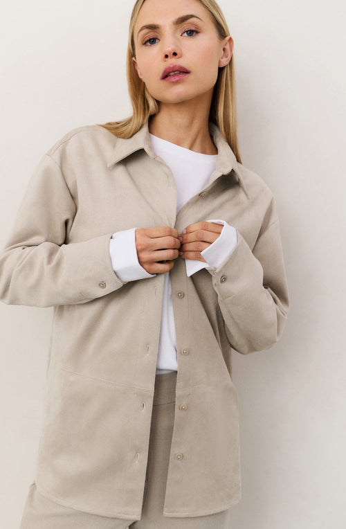 Beige Suede Look Belted Shirt