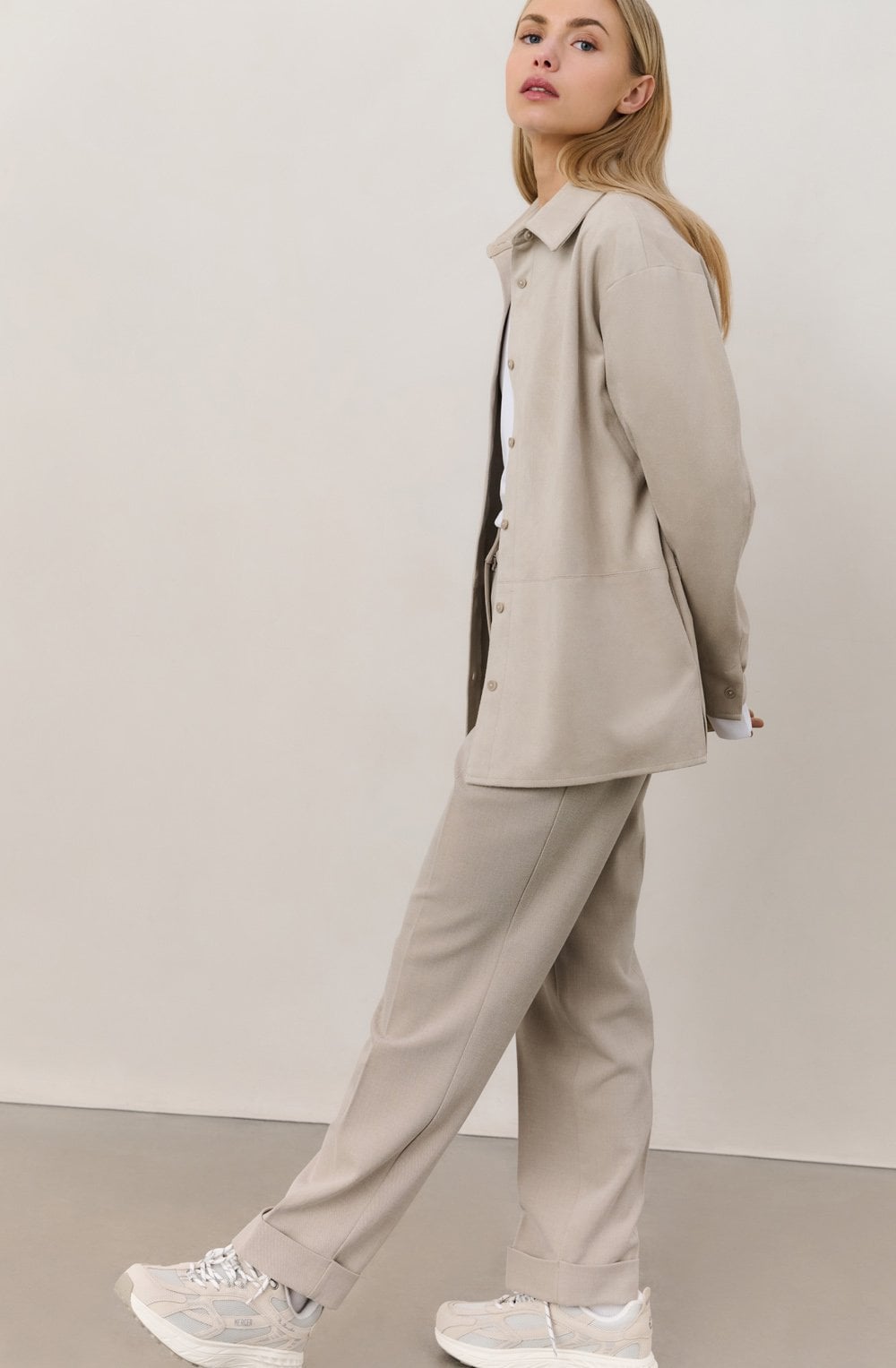 Beige Suede Look Belted Shirt