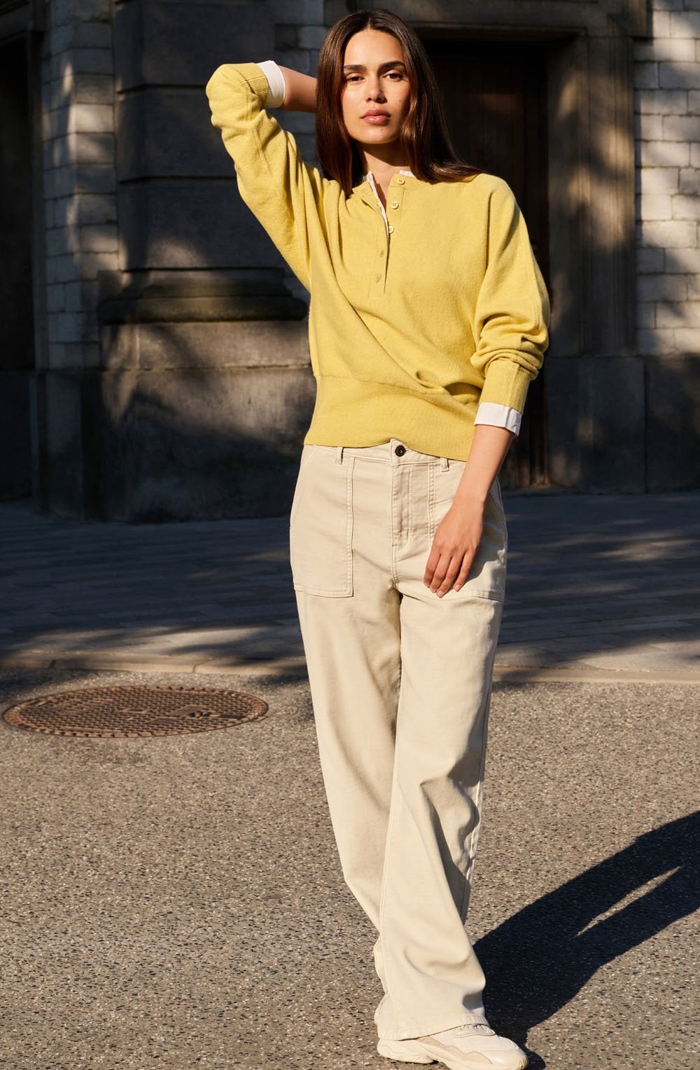 Birch Beige Soft Denim Wide Leg Jeans