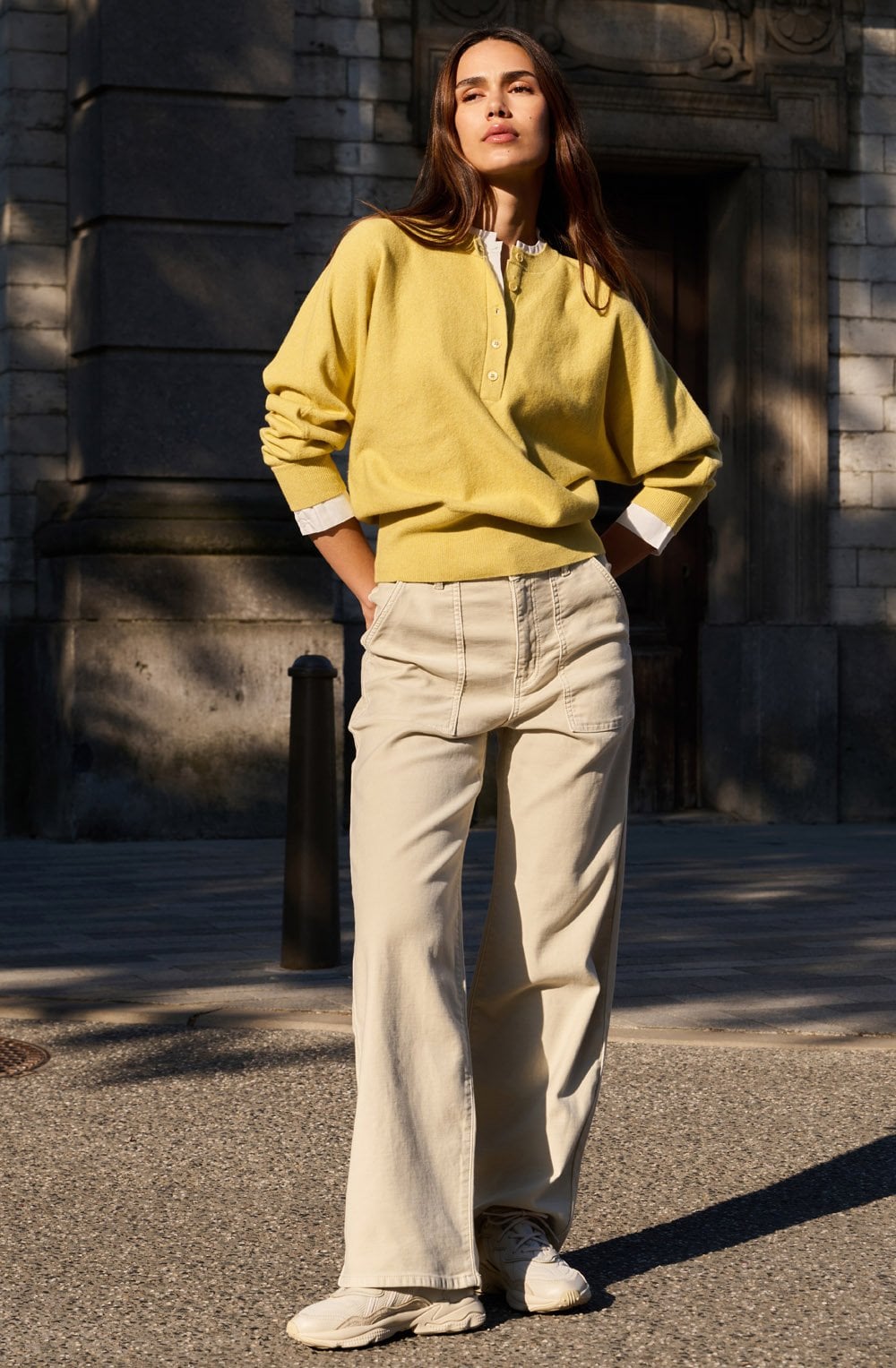 Birch Beige Soft Denim Wide Leg Jeans