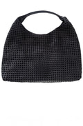 Black Woven Design Leather Tote Bag
