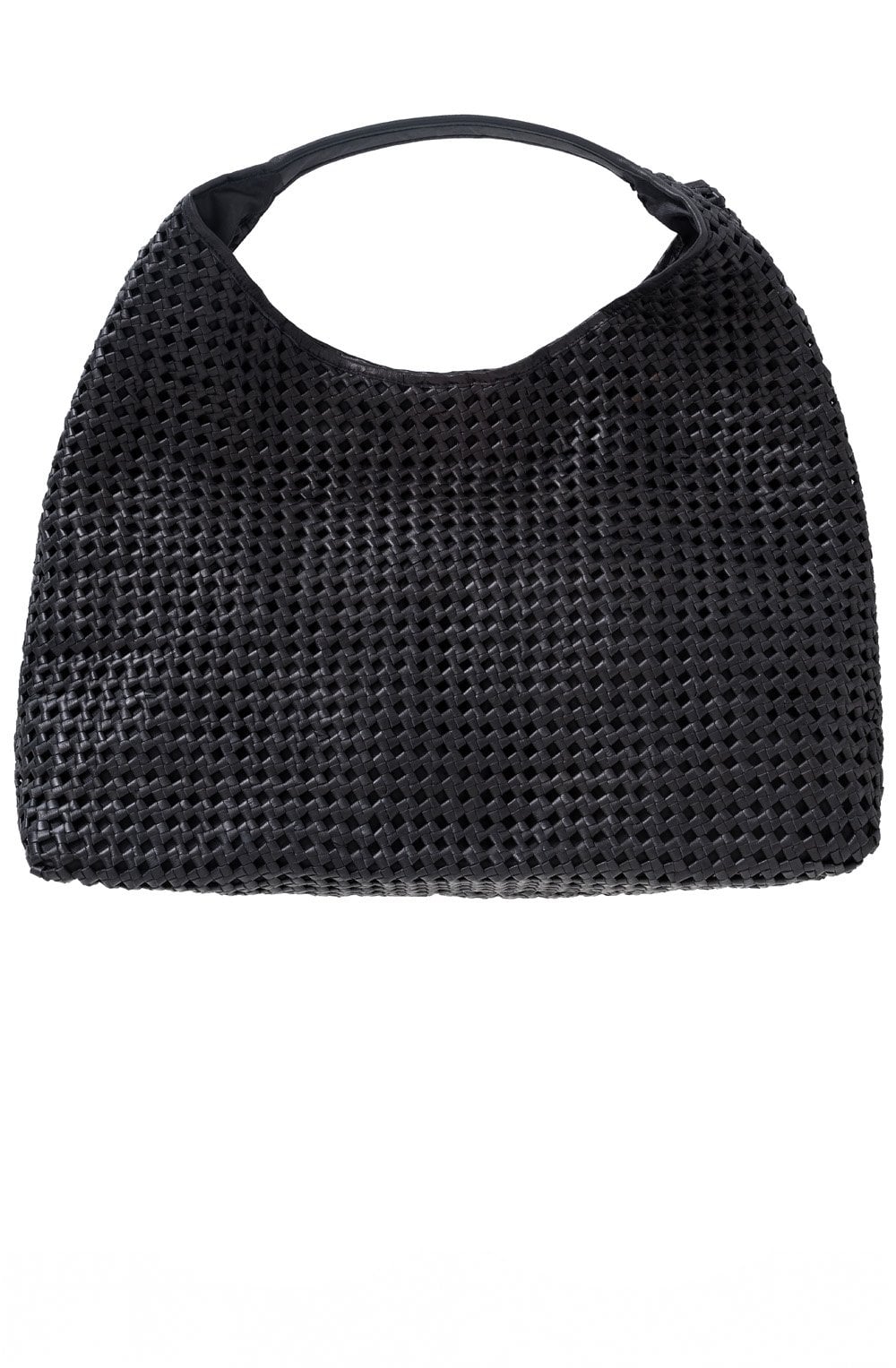Black Woven Design Leather Tote Bag