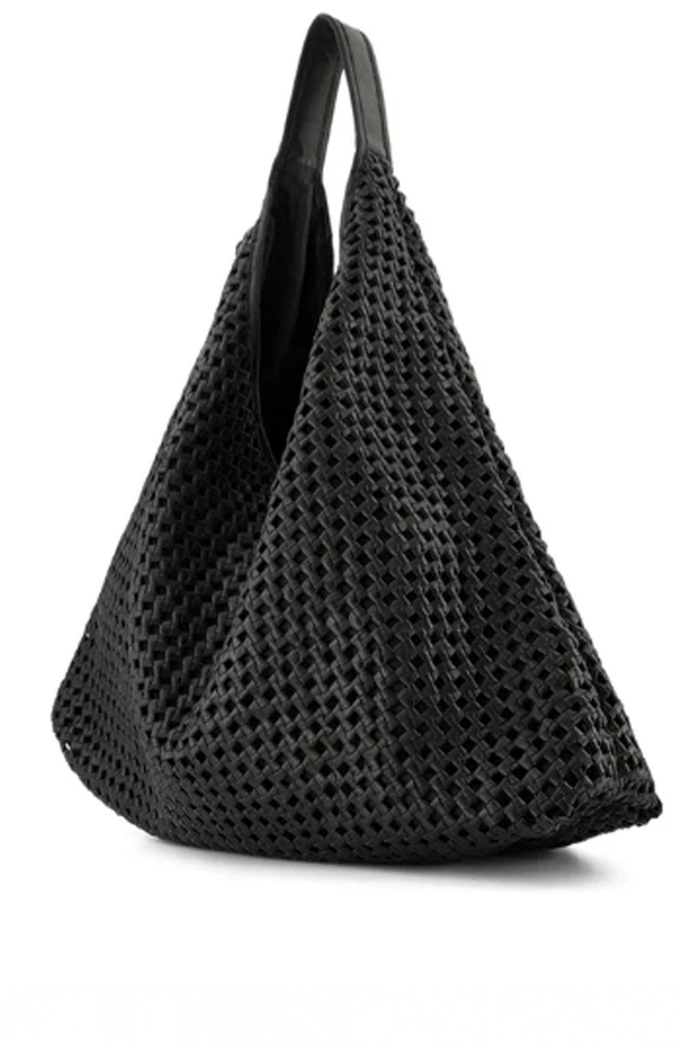 Black Woven Design Leather Tote Bag