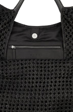 Black Woven Design Leather Tote Bag