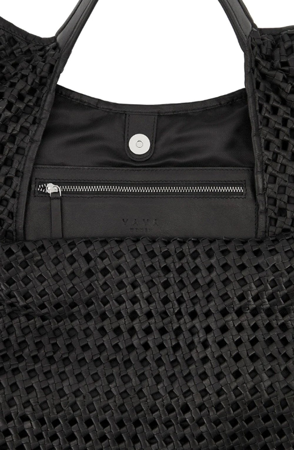 Black Woven Design Leather Tote Bag