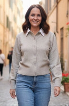 Brown Grey Cardigan with Detachable Collar