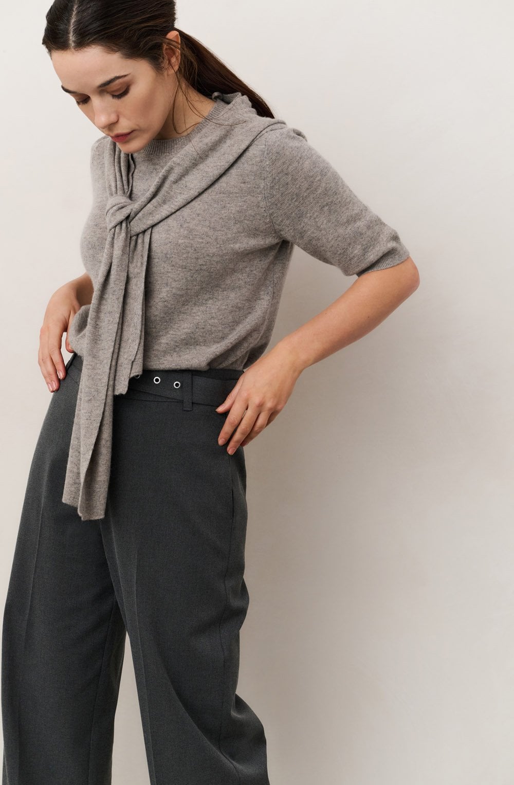 Brownish Grey Fixed Scarf Sweater