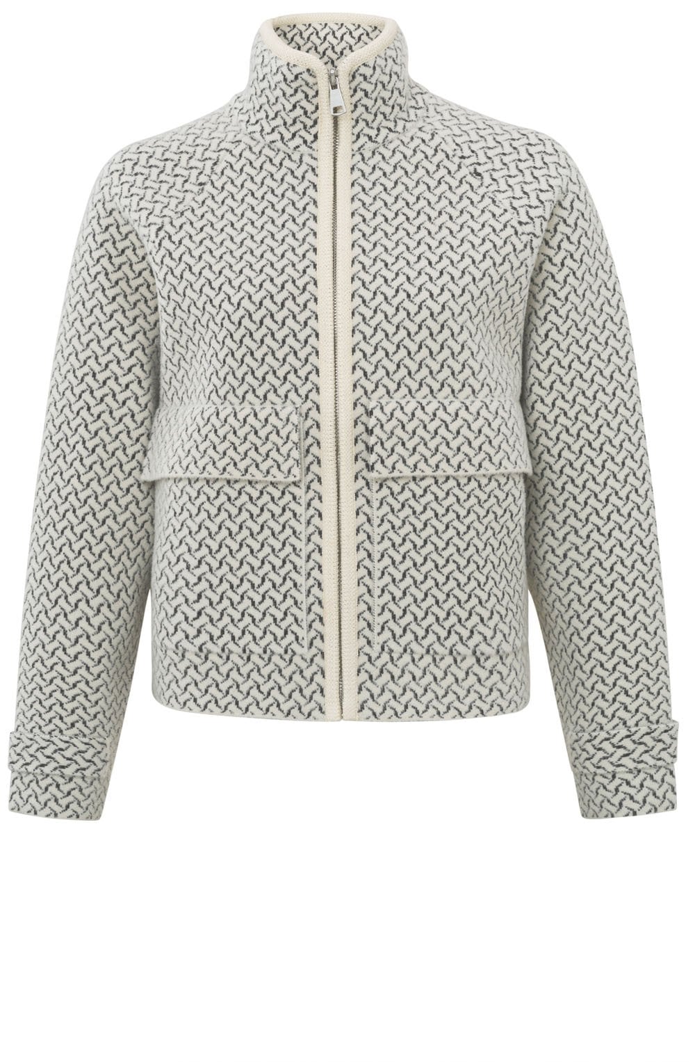 Chalk White and Anthracite Patterned Knit Jacket