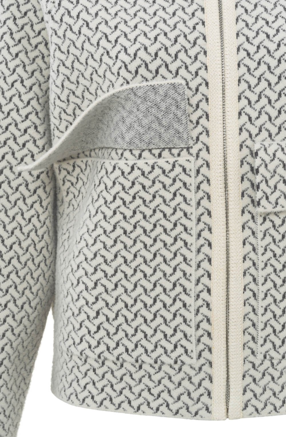 Chalk White and Anthracite Patterned Knit Jacket