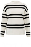 Chalk White Striped Turtle Neck Jumper