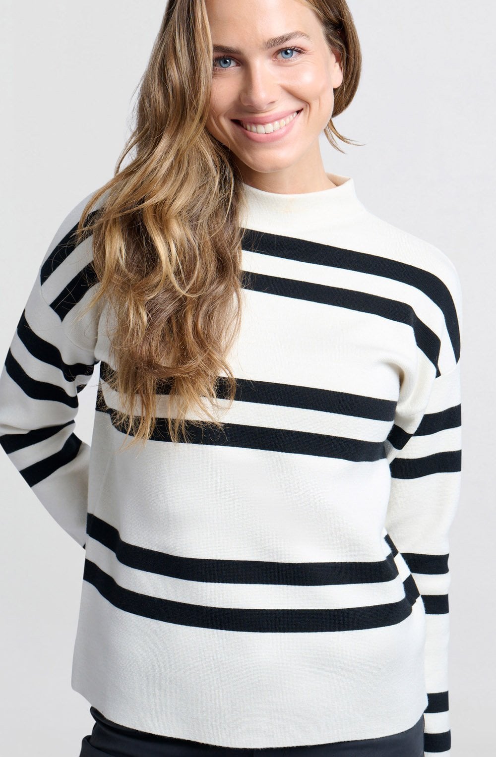 Chalk White Striped Turtle Neck Jumper
