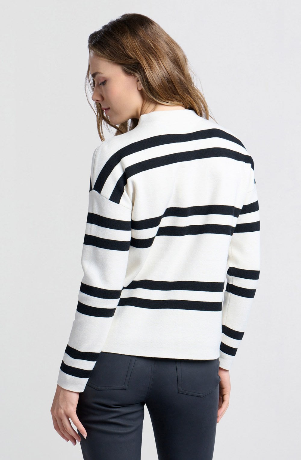 Chalk White Striped Turtle Neck Jumper