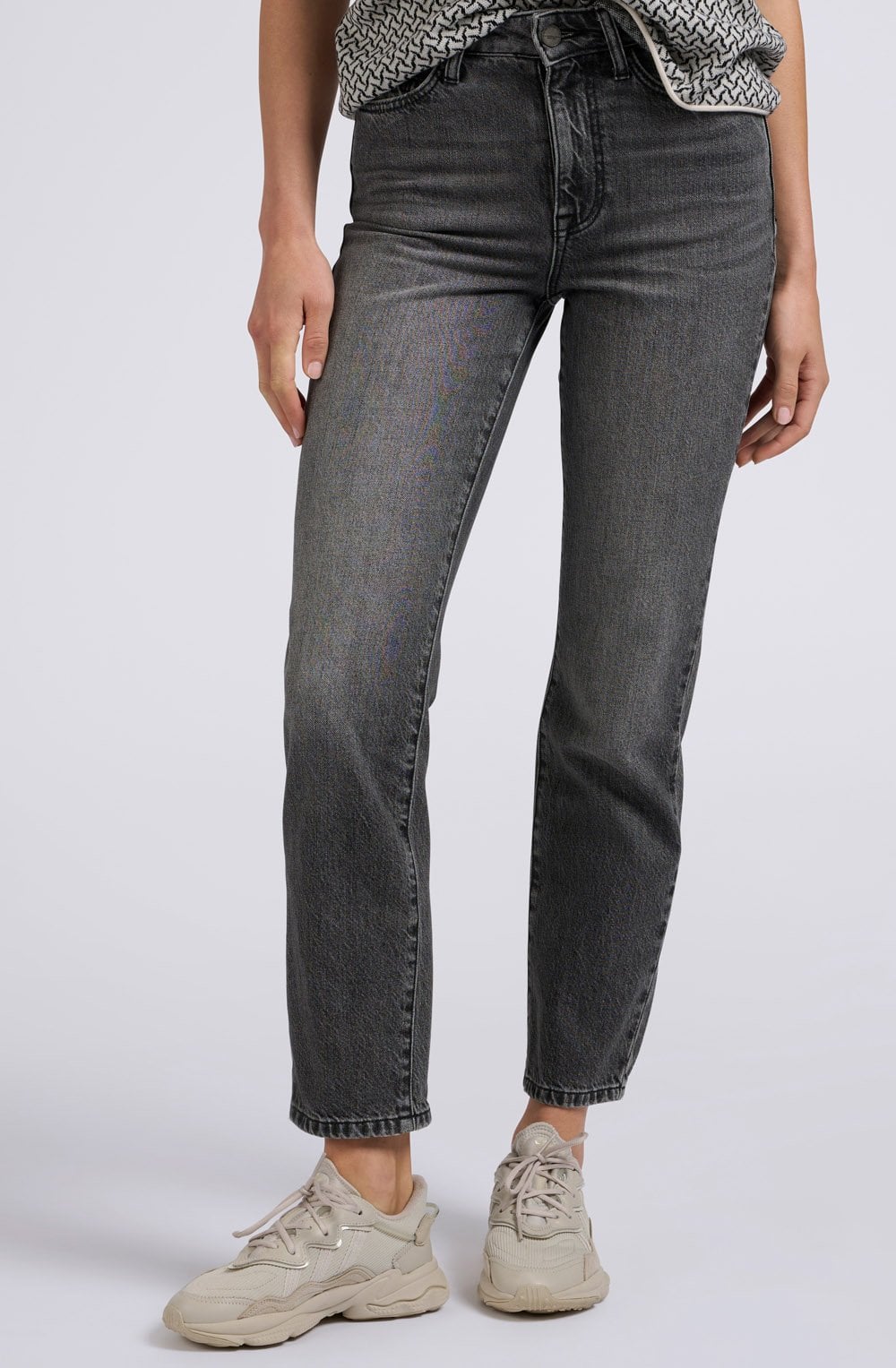 Dark Grey Denim High Waist Straight Leg Jeans