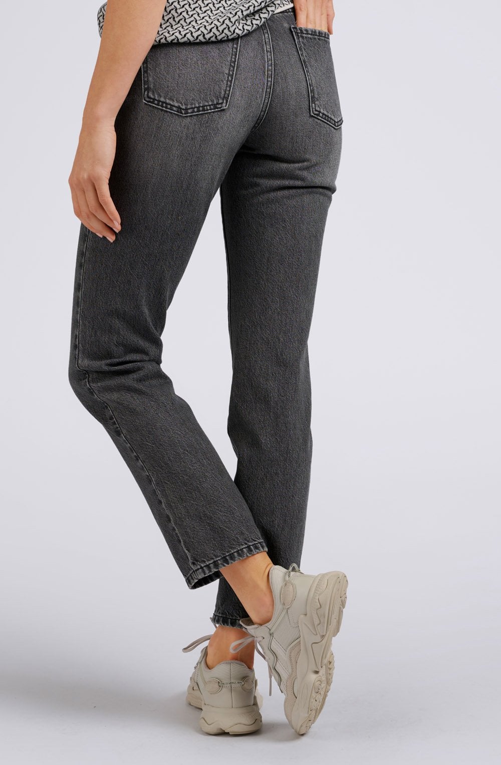 Dark Grey Denim High Waist Straight Leg Jeans