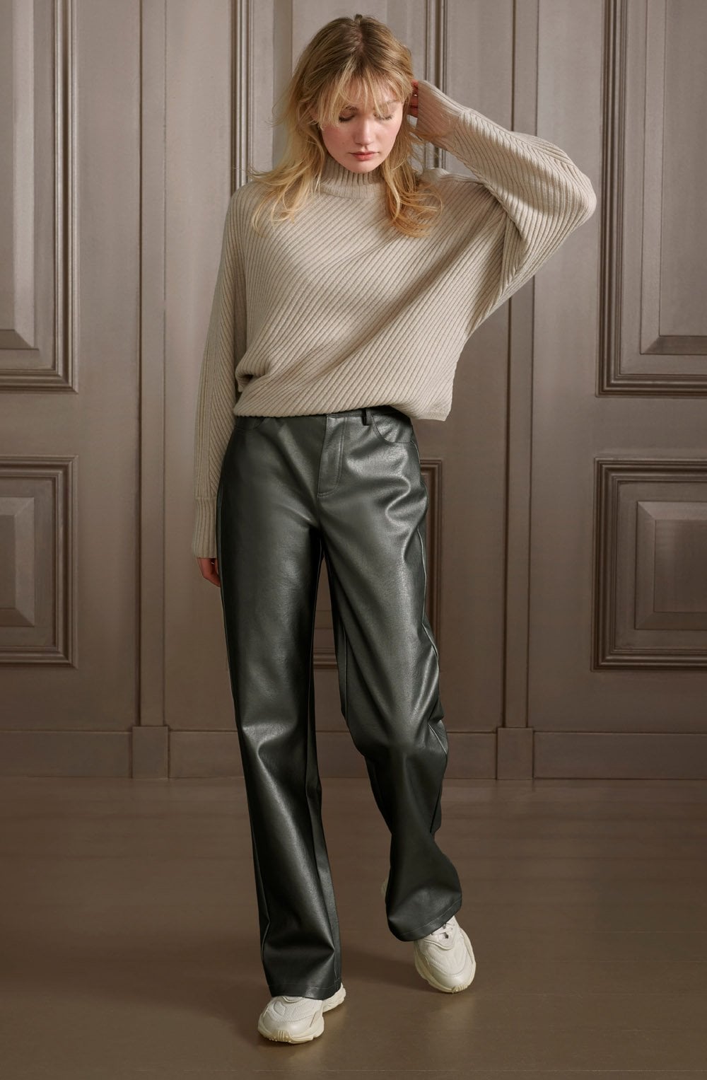 Dove Grey Beige Batwing Ribbed Jumper