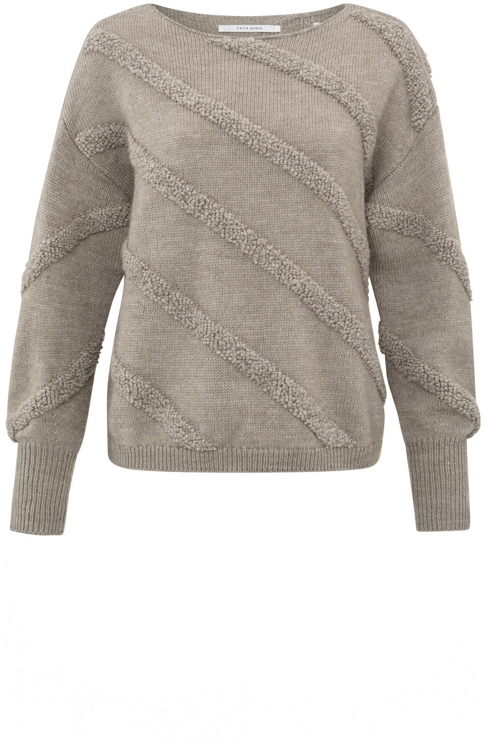 Dove Grey Beige Diagonal Textured Knit Jumper