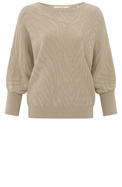 Humus Beige Boat Neck Jacquard Jumper