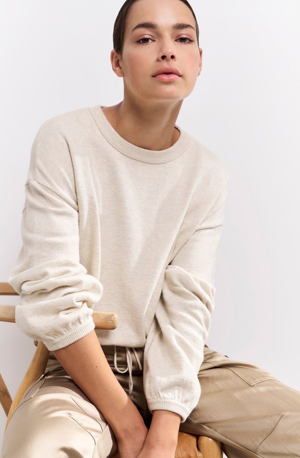 Light Beige Drawstring Hem Jumper