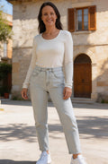 Off White Soft Jersey Long Sleeved Top
