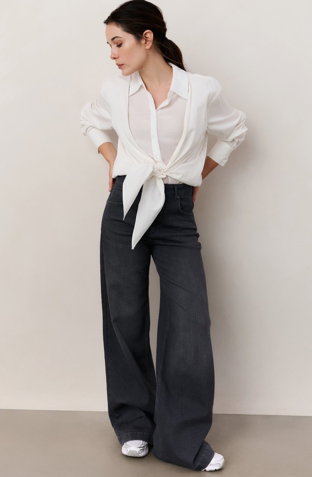 Off White Tie Front Blouse