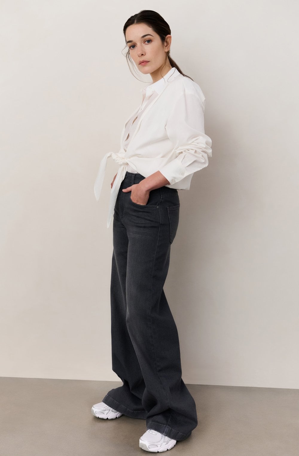 Off White Tie Front Blouse
