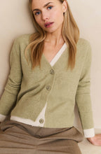 Olive Green Contrast Detail V Neck Cardigan