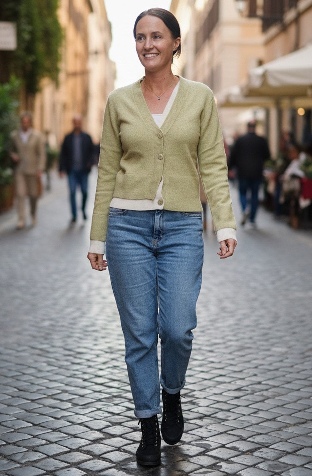 Olive Green Contrast Detail V Neck Cardigan