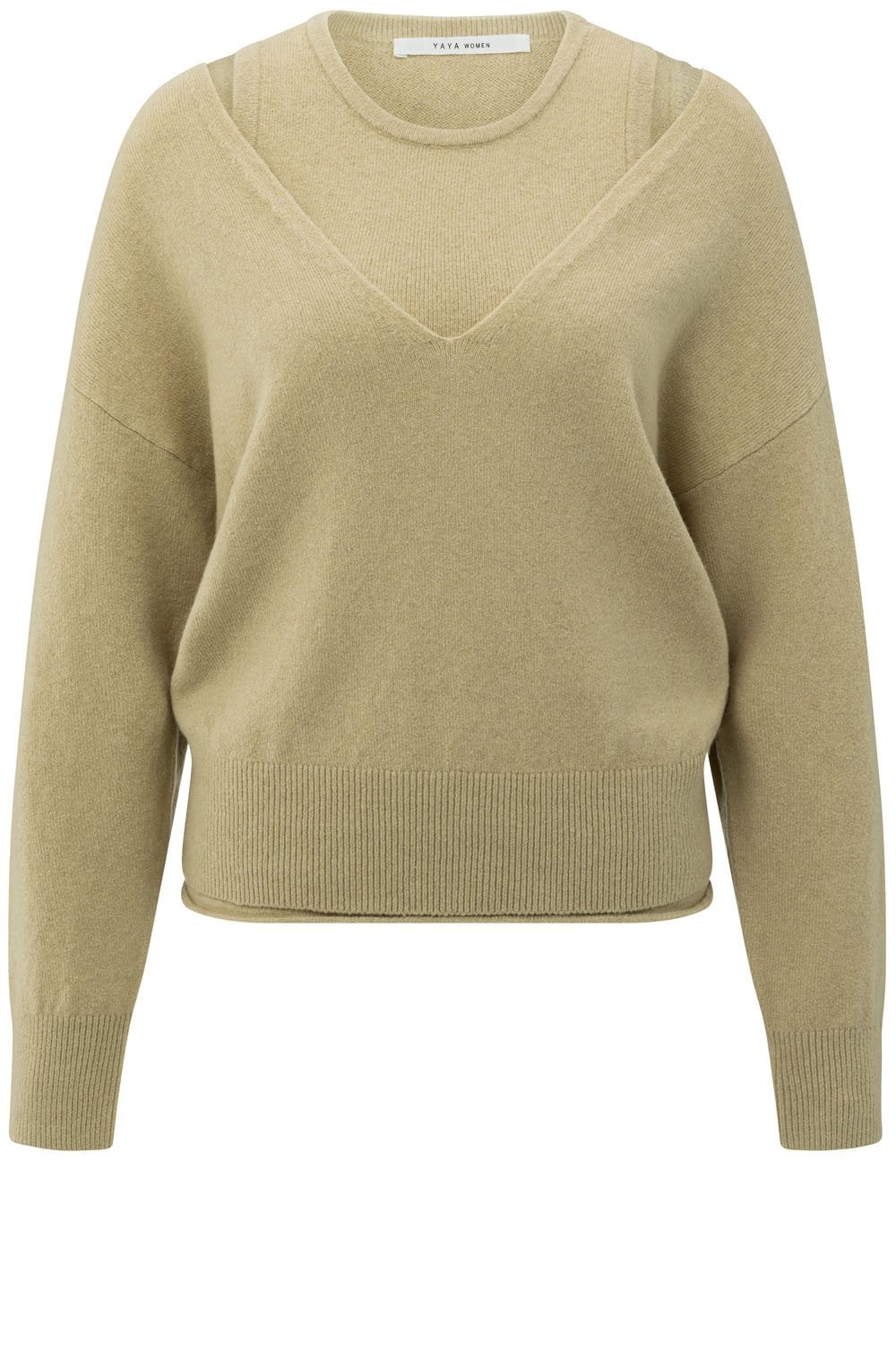 Pale Olive Melange Relaxed Sweater and Matching Knitted Tank Top