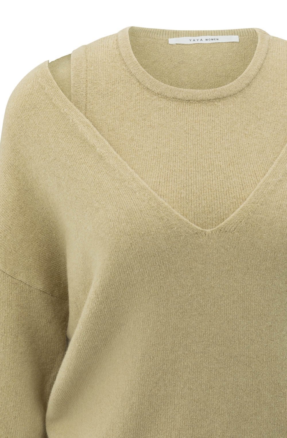 Pale Olive Melange Relaxed Sweater and Matching Knitted Tank Top