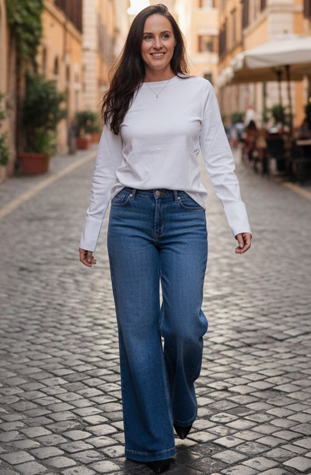 Pure White Woven Cuff Jersey Top