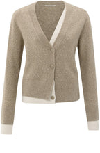Sand Beige Contrast Detail V Neck Cardigan