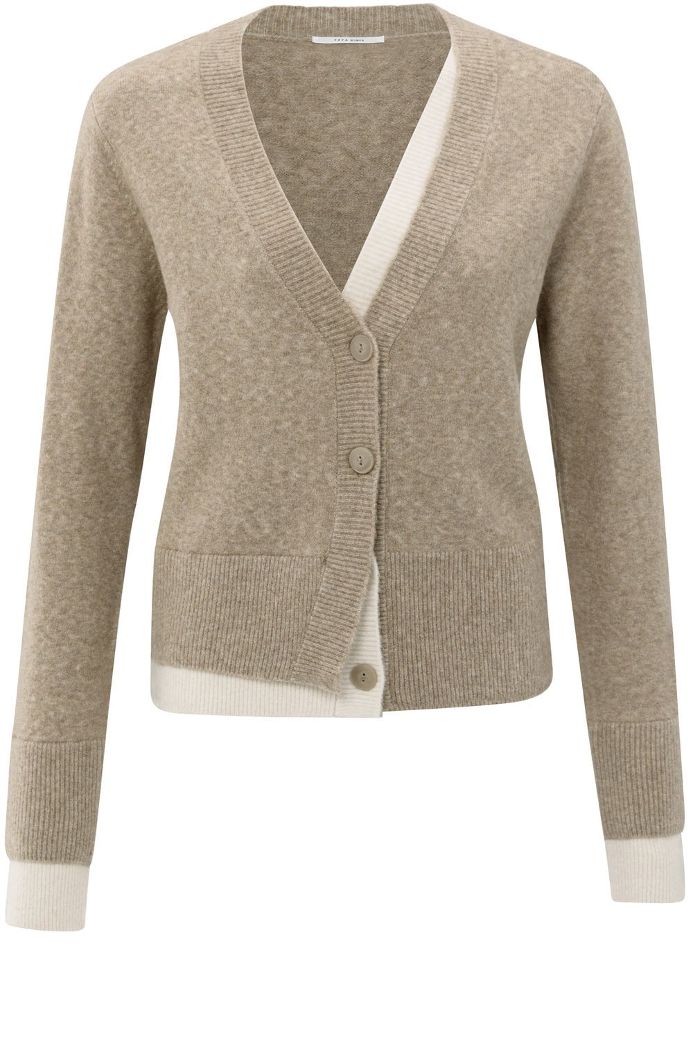 Sand Beige Contrast Detail V Neck Cardigan