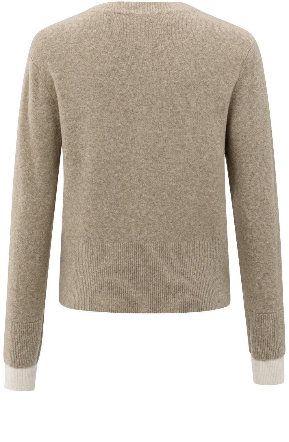 Sand Beige Contrast Detail V Neck Cardigan