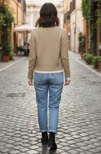 Sand Beige Contrast Detail V Neck Cardigan