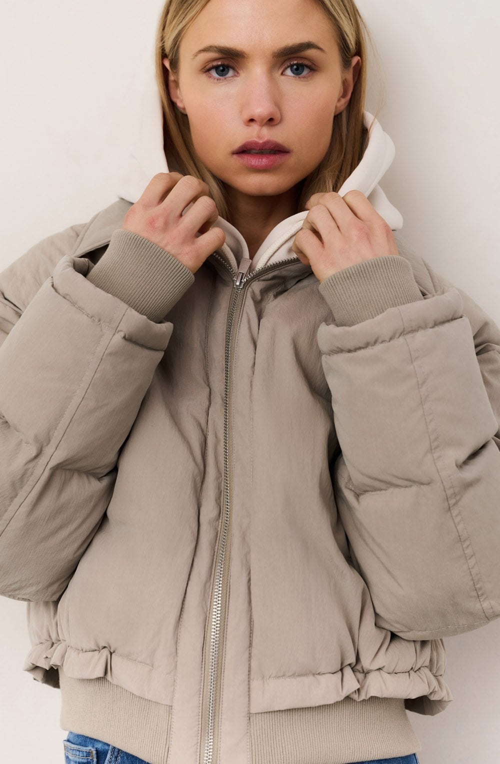 Sand Beige Cropped Padded Jacket
