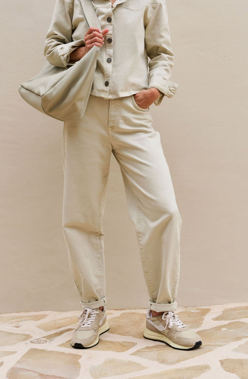 Sandstone Beige High Waist Barrel Jeans