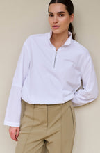 White Quarter Zip Balloon Blouse
