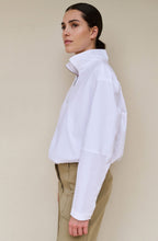 White Quarter Zip Balloon Blouse