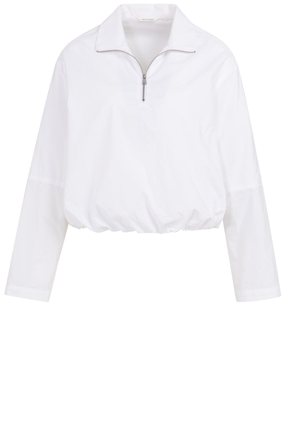 White Quarter Zip Balloon Blouse