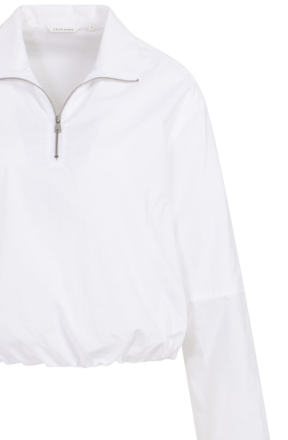 White Quarter Zip Balloon Blouse