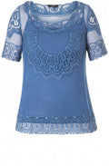 Indigo Crocheted Lace Top