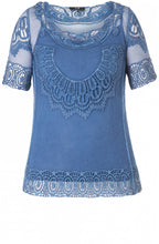 Indigo Crocheted Lace Top