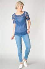 Indigo Crocheted Lace Top
