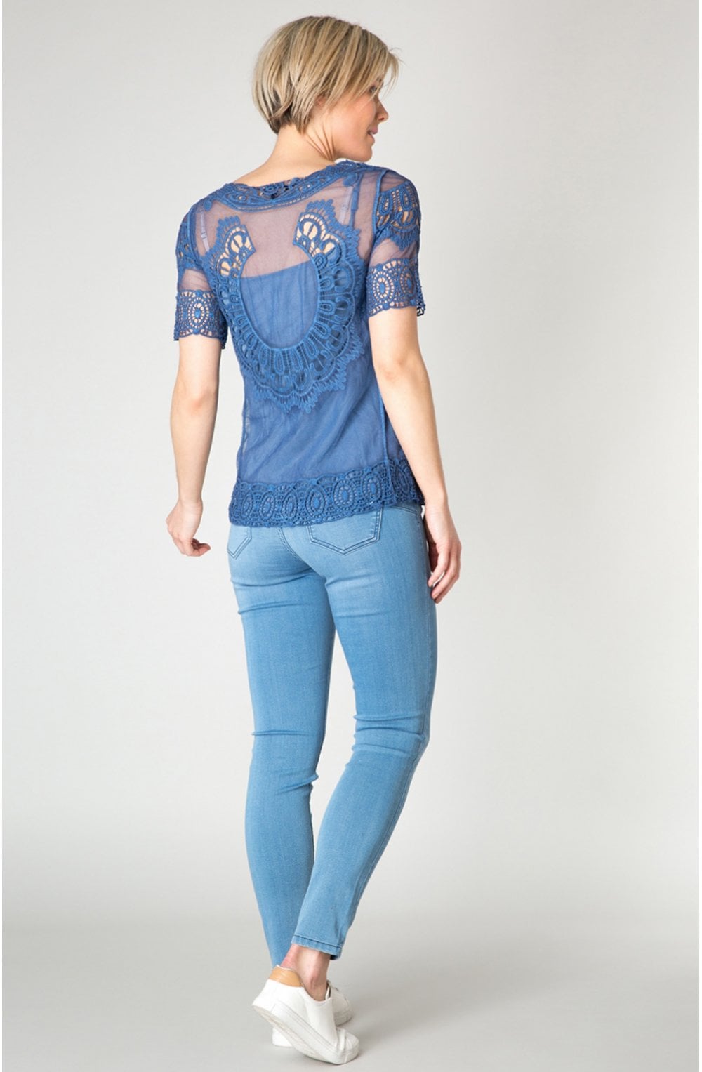 Indigo Crocheted Lace Top
