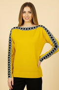 Ocra Yellow Patterned Sleeve Jumper