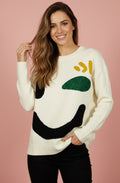 Panna Cream Abstract Face Jumper