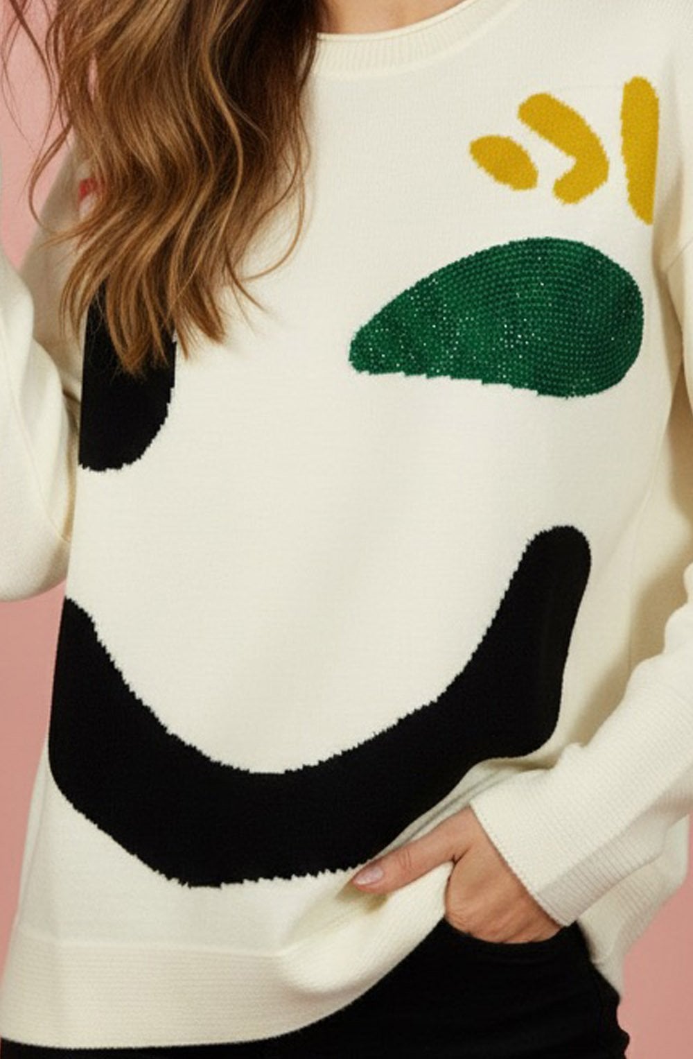 Panna Cream Abstract Face Jumper