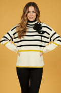 Panna Cream and Black Flower Broach Oversized Jumper