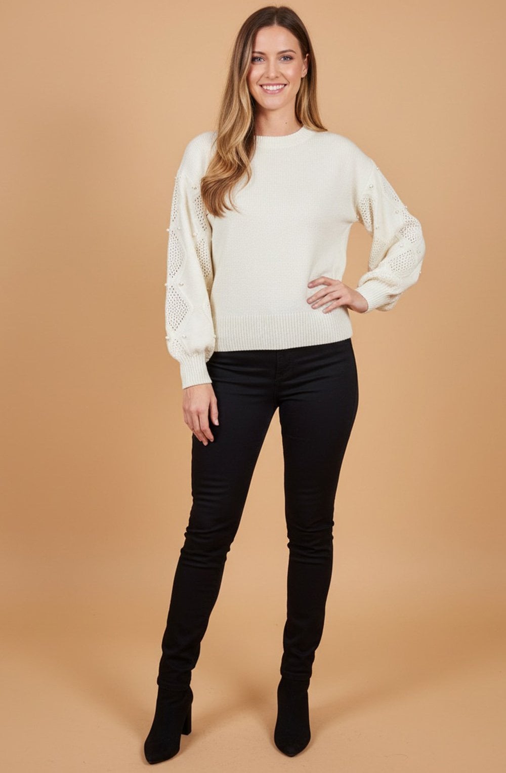 Panna Cream Pearl Sleeve Jumper